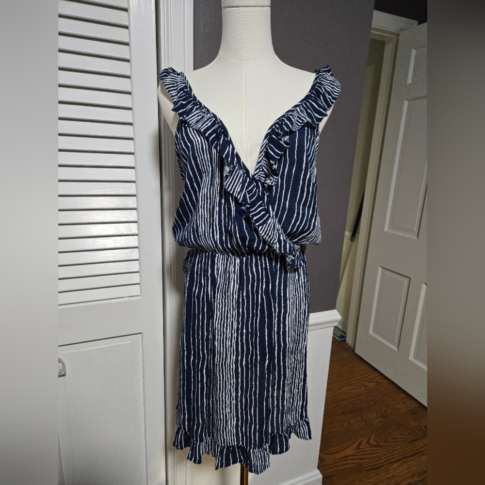 Lucy Love Blue and White Ruffled Wrap Sundress